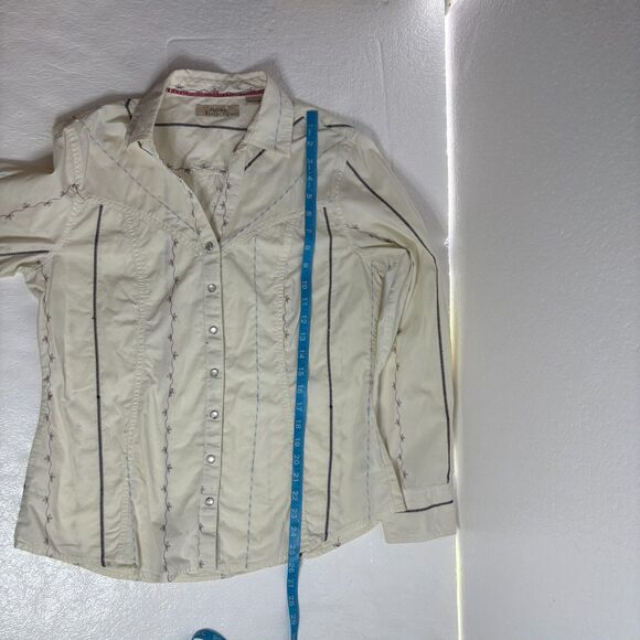 Natural Reflections Top Womens L Floral Stripe Pearl Snap Western Cowgirl Blouse - Picture 11 of 13